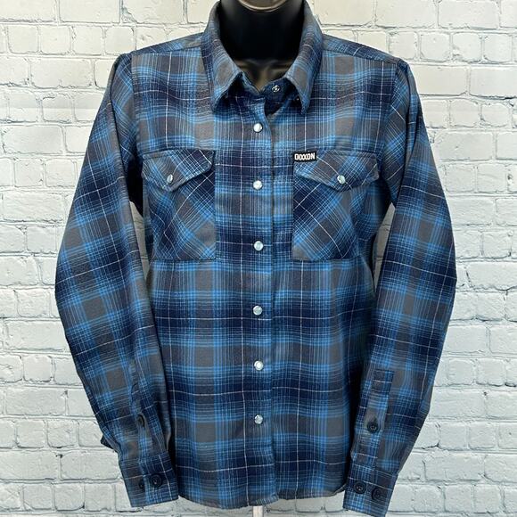 Dixxon Flannel Co Pearl Snap Button Front Shirt Western Plaid Blue Womens Small - Picture 2 of 6